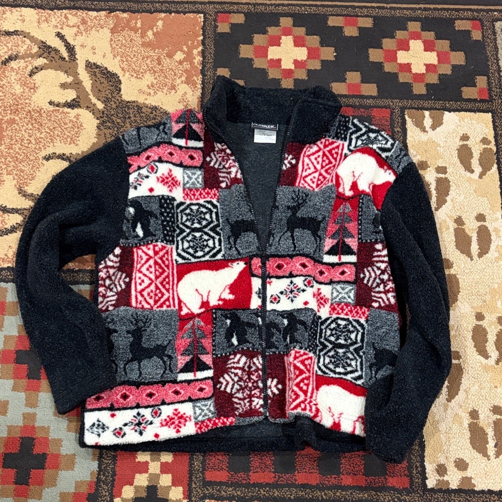 Womens vintage Outbrook winter animal fleece zip up